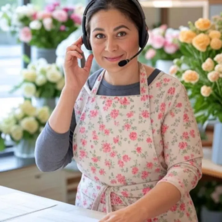 Loveely Blooms ügyfélszolgálati munkatárs és virágkötő közösen segítenek az ügyfeleknek