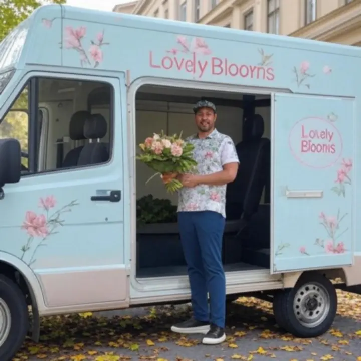 Loveely Blooms virágszállító furgon úton a friss csokrokkal Magyarországon
