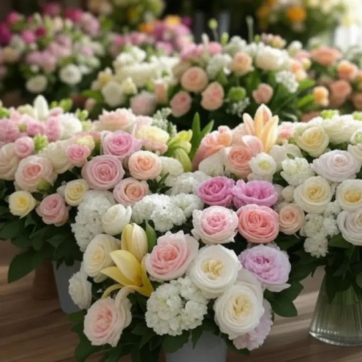 Elegánsan elrendezett virágos ajándékok a Loveely Blooms kínálatából.