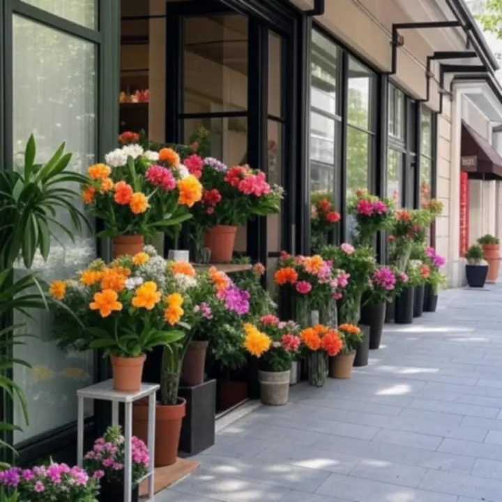 Loveely Blooms virágüzlet elegáns kirakata friss virágcsokrokkal