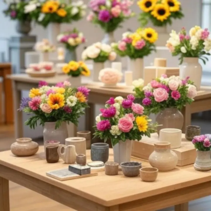 Loveely Blooms termékgaléria: különböző virágcsokrok és dísznövények letisztult elrendezésben