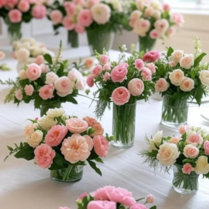 Szezonális virágcsokrok gyűjteménye elegáns elrendezésben