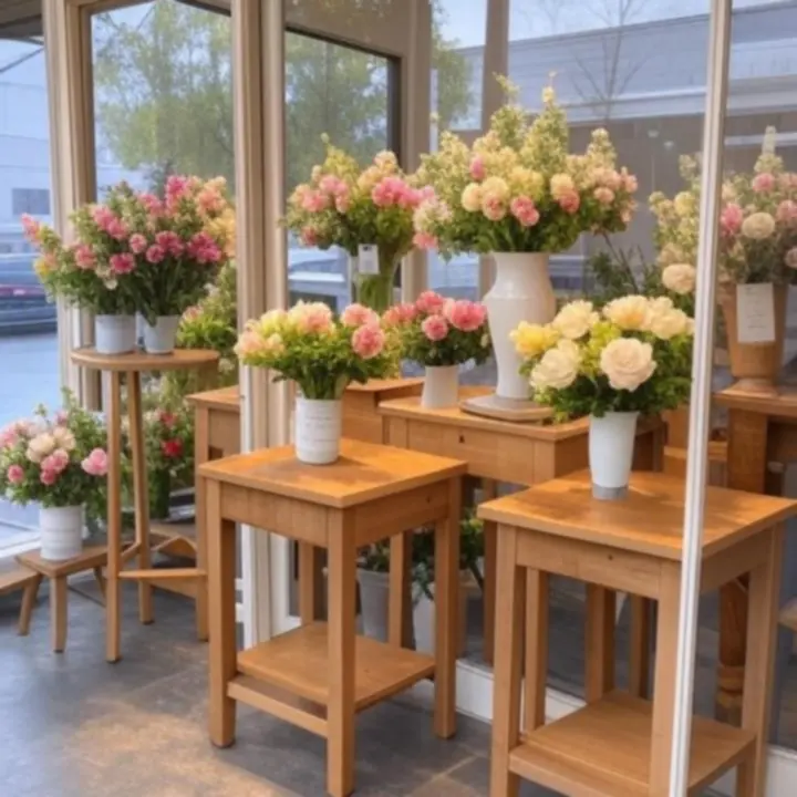 Elegáns virágcsokrok és kompozíciók a Loveely Blooms üzlet kirakatában.